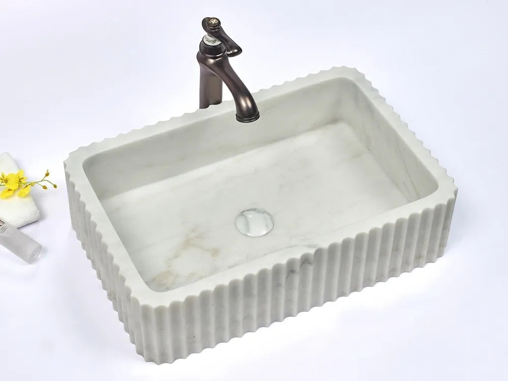 INFINITY ART BASIN NATURE STONE RECTANGULAR MARBLE MATTE WHITE 600MM