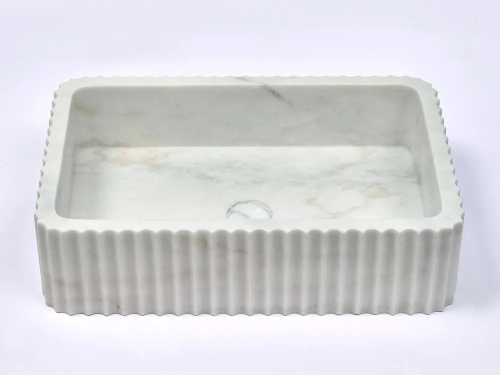 INFINITY ART BASIN NATURE STONE RECTANGULAR MARBLE MATTE WHITE 600MM