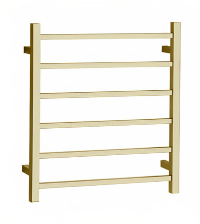 INSPIRE HEATED TOWEL RAIL 6 BAR SQUARE BRUSHED GOLD 680MM