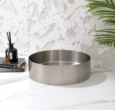 INFINITY HANDMADE BASIN STAINLESS STEEL ROUND BRUSHED NICKEL 380MM