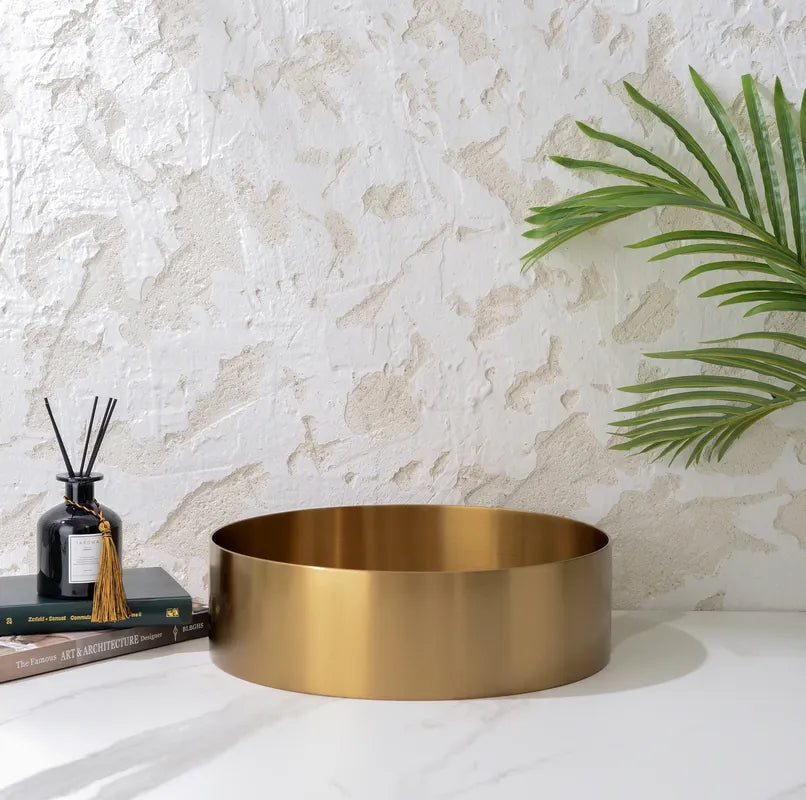 INFINITY HANDMADE BASIN STAINLESS STEEL ROUND BRUSHED GOLD 380MM