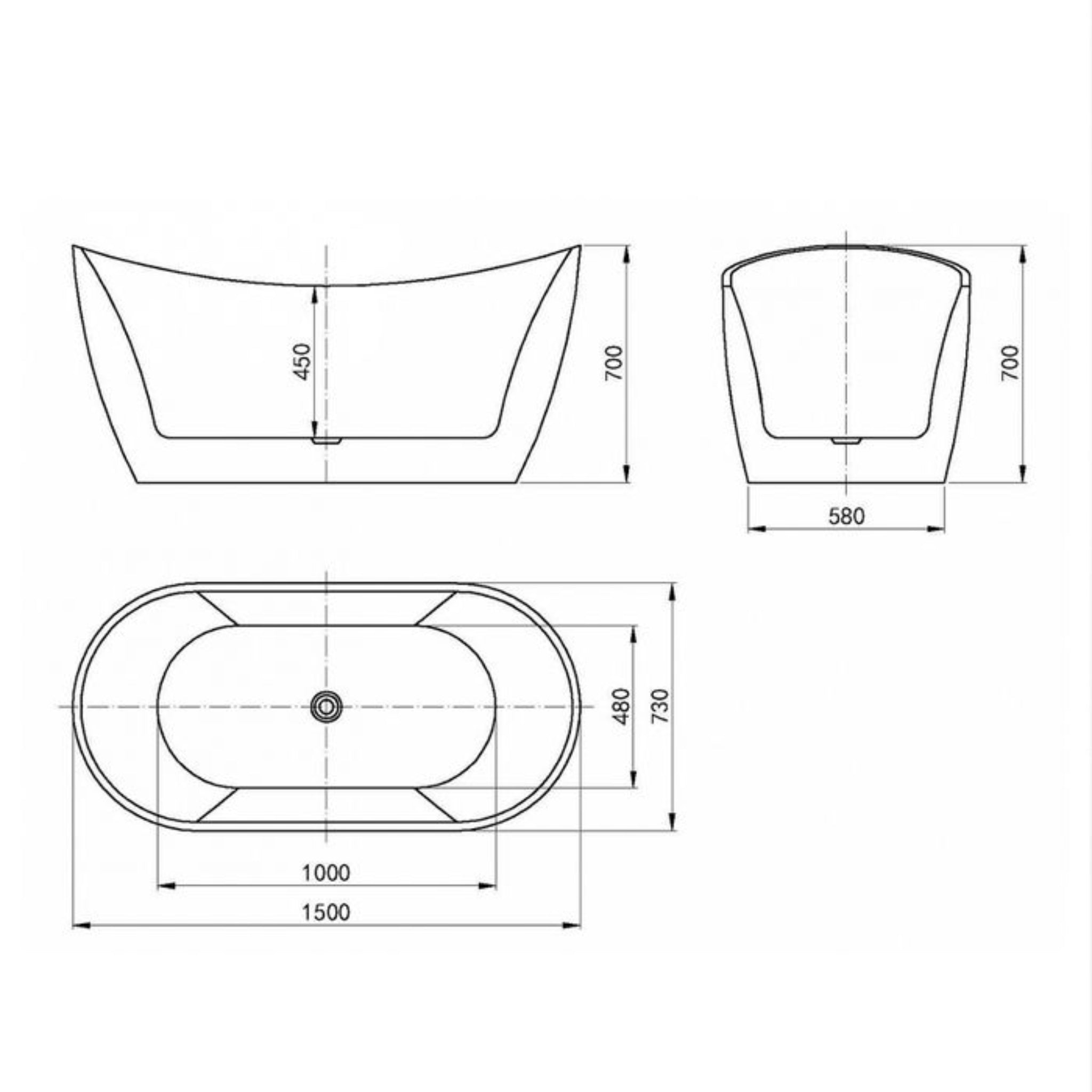 INSPIRE VIVA HIGH-BACK FREESTANDING BATHTUB GLOSS WHITE 1500MM