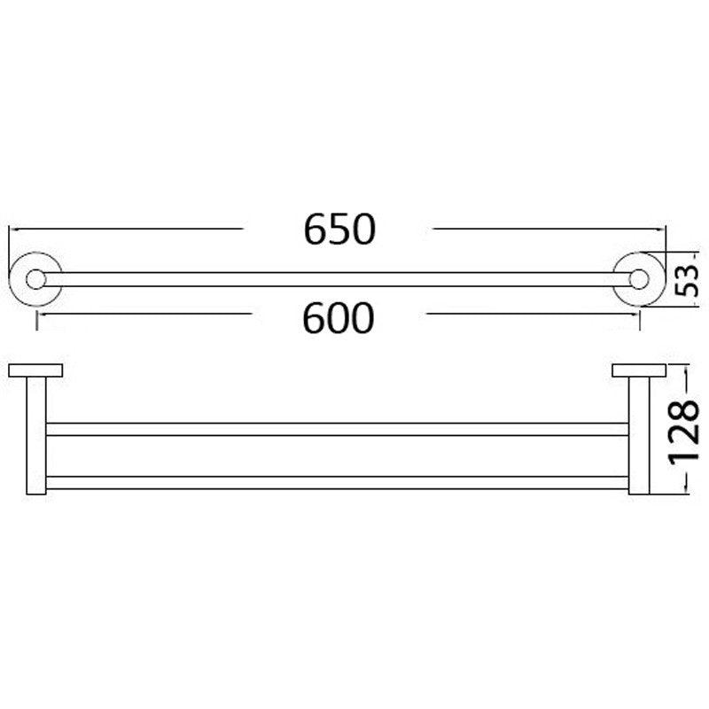 IKON OTUS DOUBLE NON-HEATED TOWEL RAIL BRUSHED NICKEL 600MM AND 750M