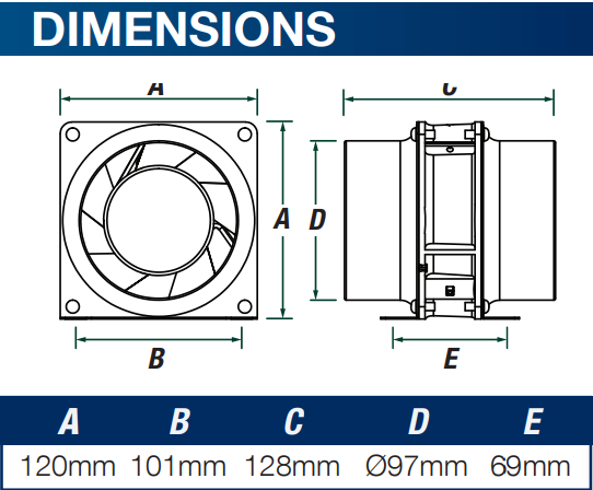 VENTAIR INLINE AXIAL EXHAUST FAN BLACK (AVAILABLE IN 100MM AND 150MM)