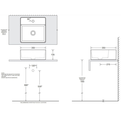 JOHNSON SUISSE VENEZIA SQUARE 1TH COUNTER TOP BASINS WHITE 350MM