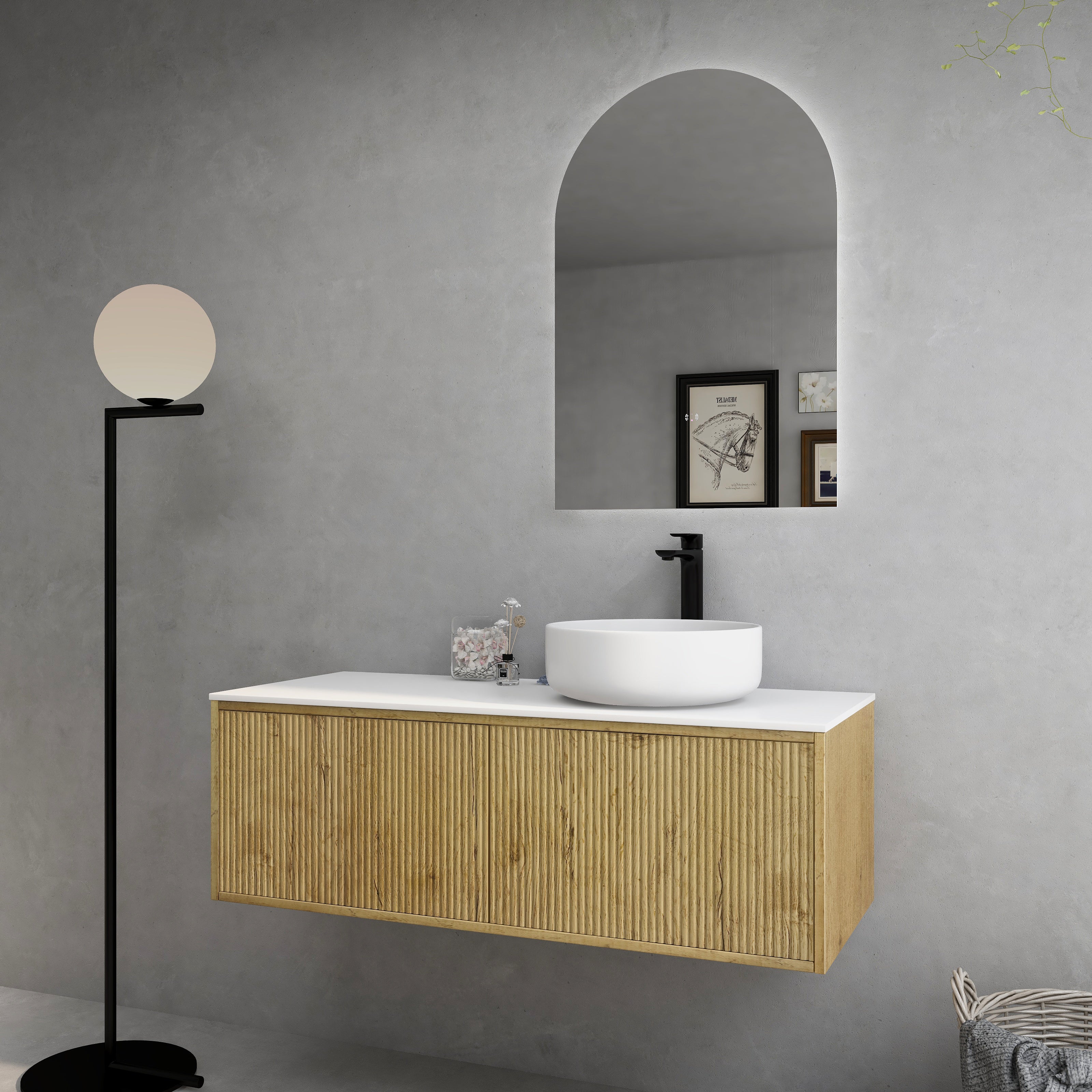 CETO BELLEVUE PRIME OAK 1200MM SINGLE BOWL WALL HUNG VANITY AVAILABLE IN LEFT AND RIGHT HAND DRAWER