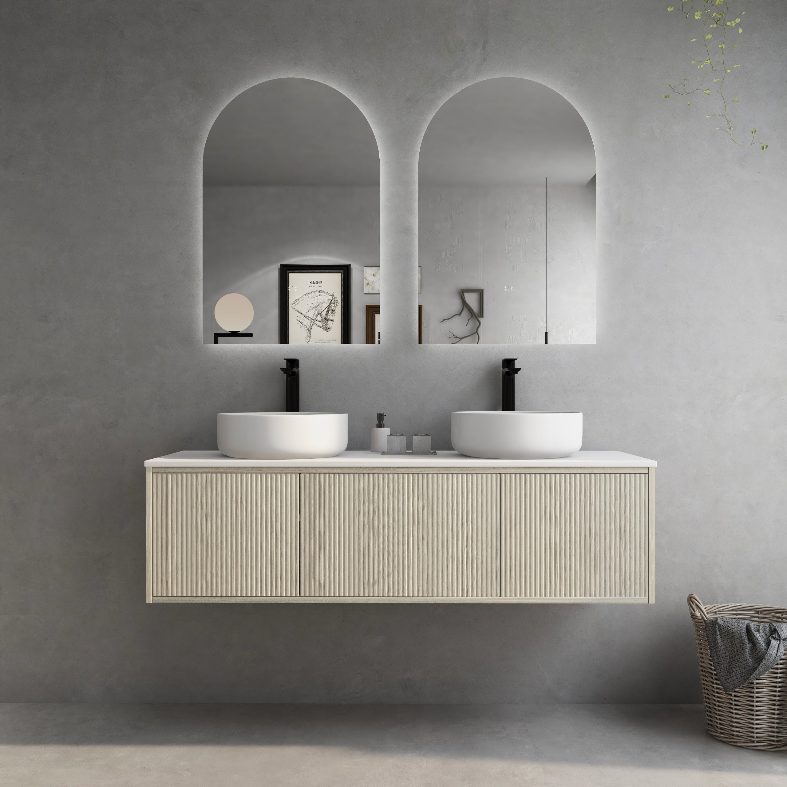 CETO BELLEVUE COASTAL OAK 1500MM DOUBLE BOWL WALL HUNG VANITY