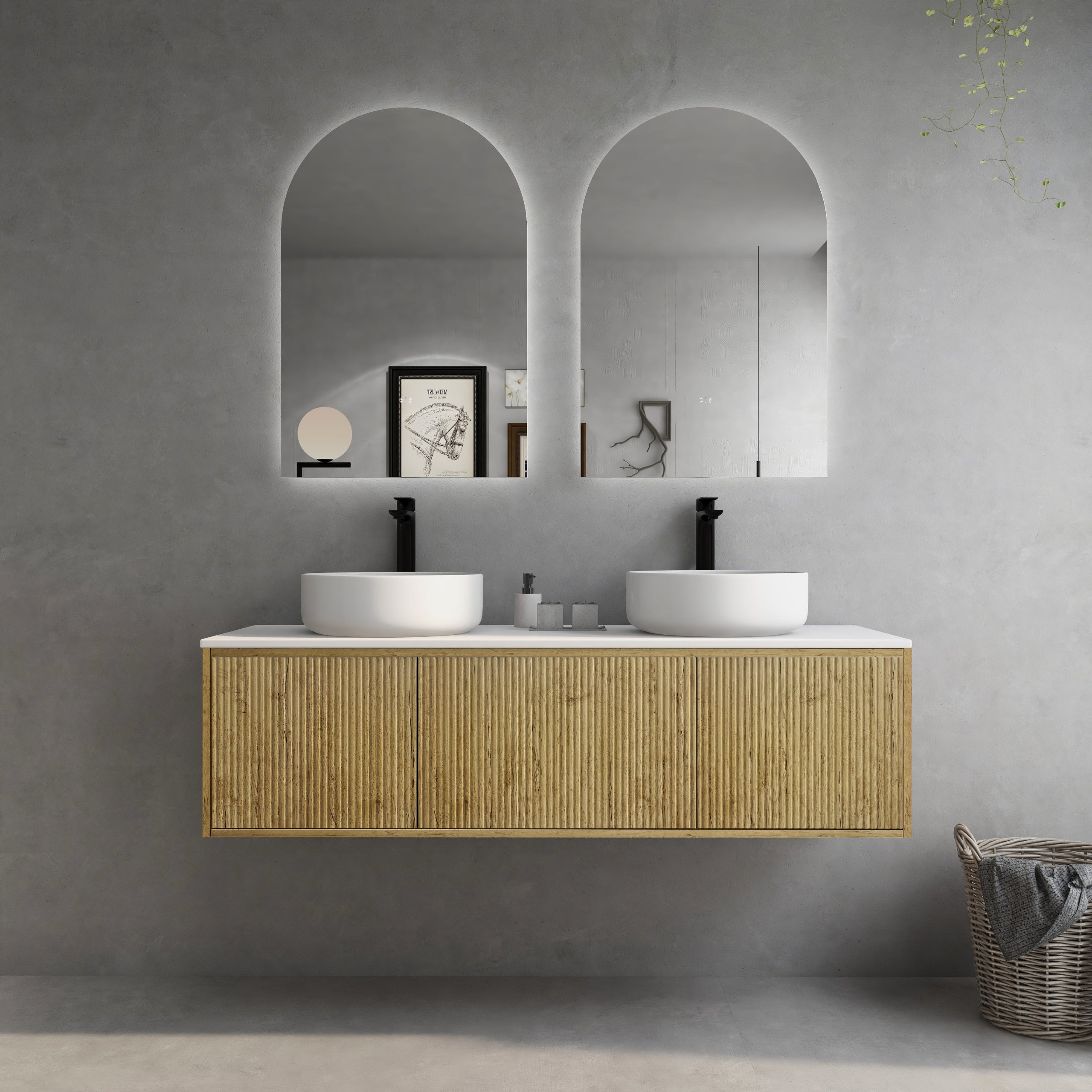 CETO BELLEVUE PRIME OAK 1500MM DOUBLE BOWL WALL HUNG VANITY