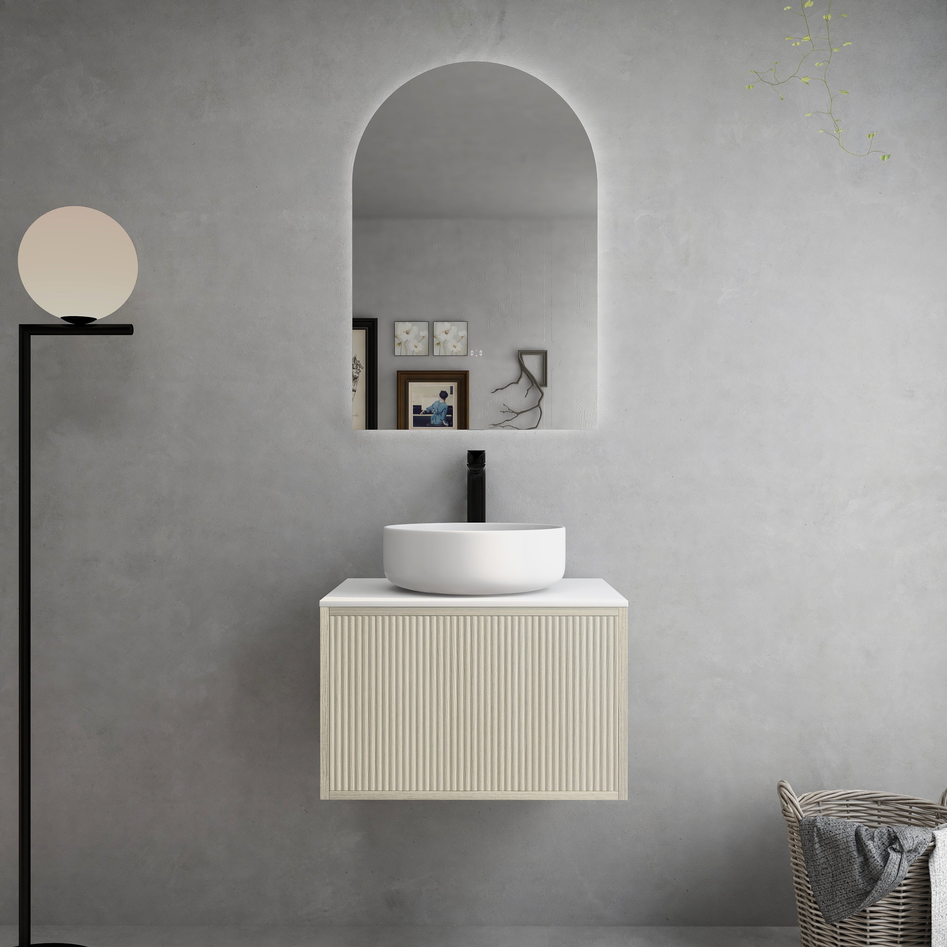 CETO BELLEVUE COASTAL OAK 600MM SINGLE BOWL WALL HUNG VANITY