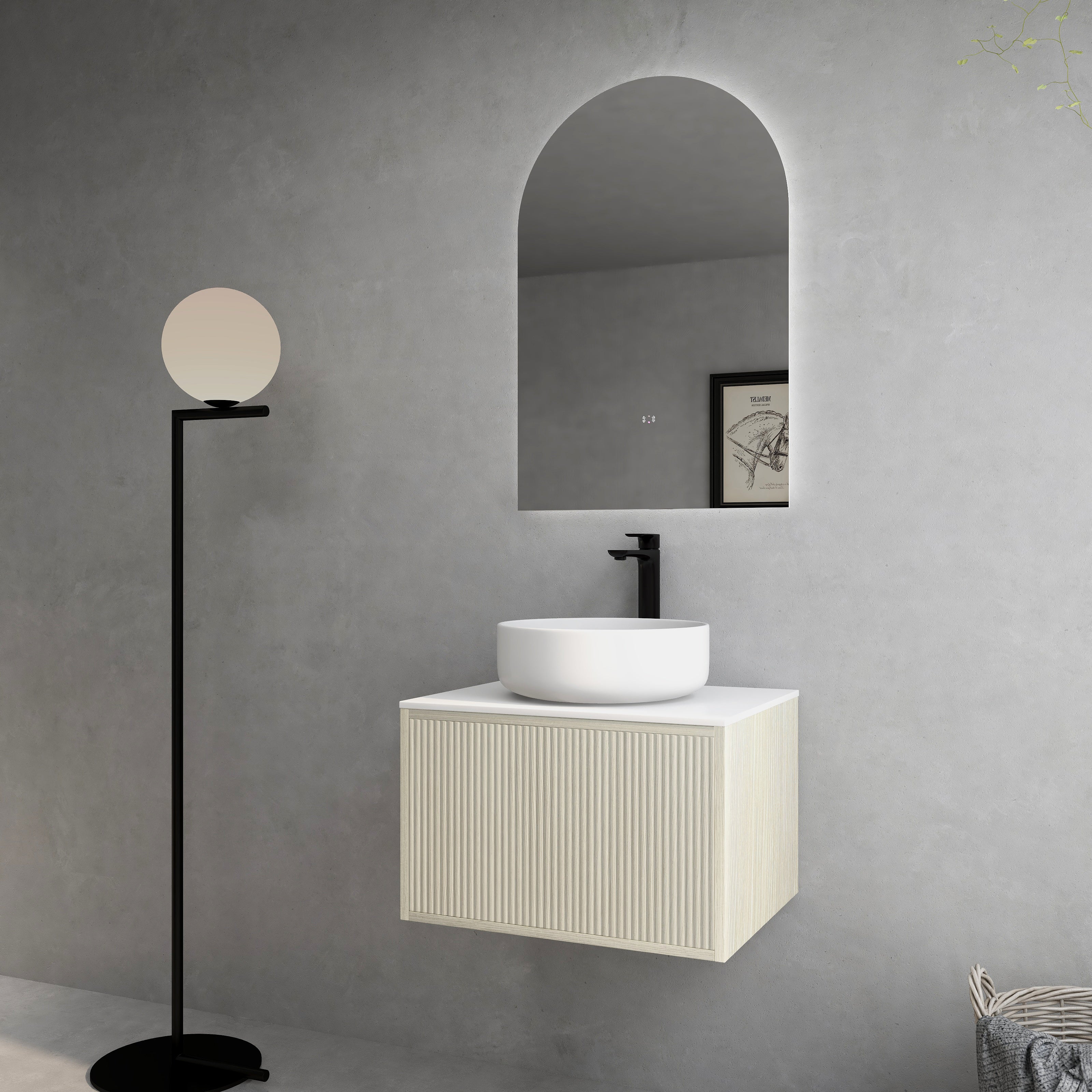 CETO BELLEVUE COASTAL OAK 600MM SINGLE BOWL WALL HUNG VANITY