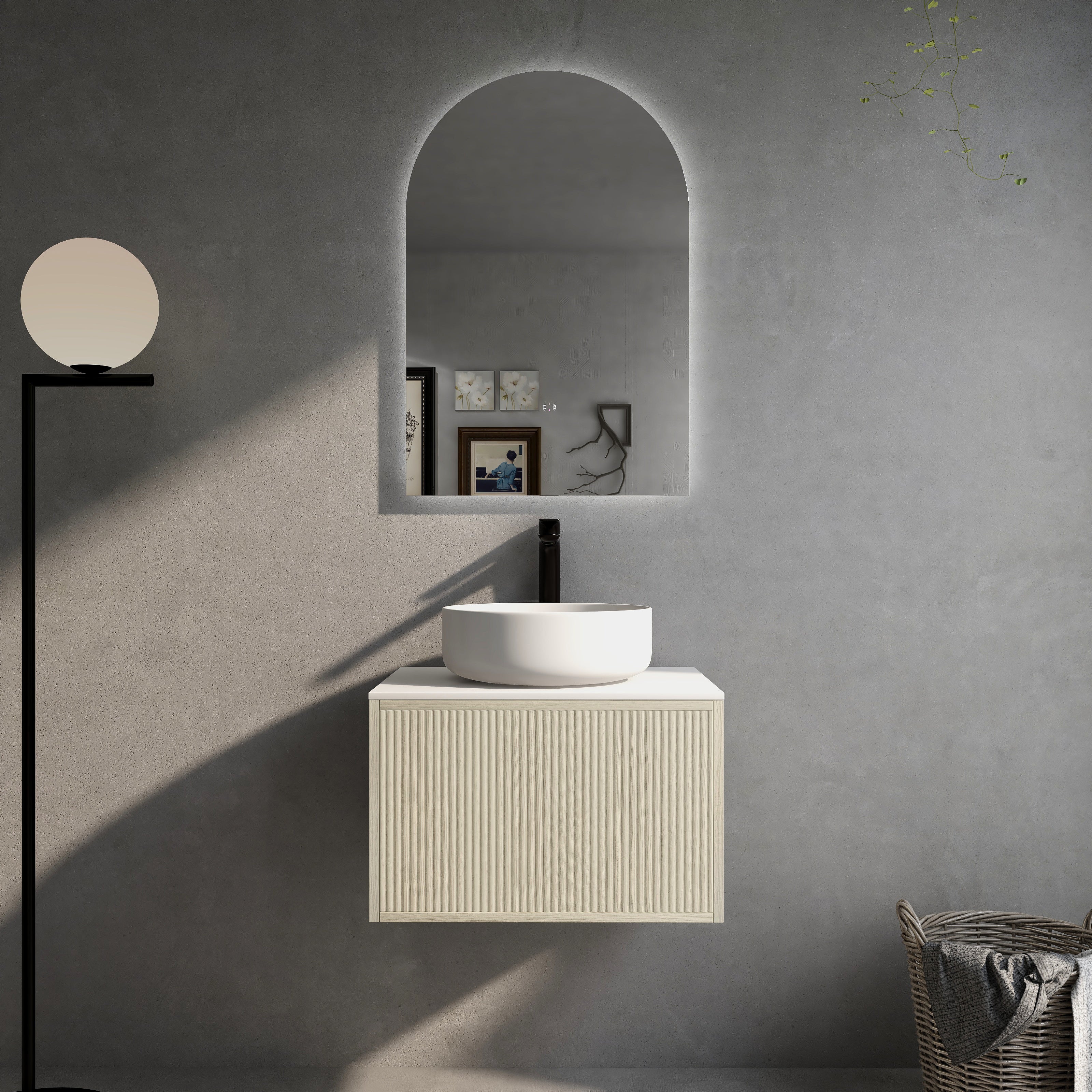 CETO BELLEVUE COASTAL OAK 600MM SINGLE BOWL WALL HUNG VANITY