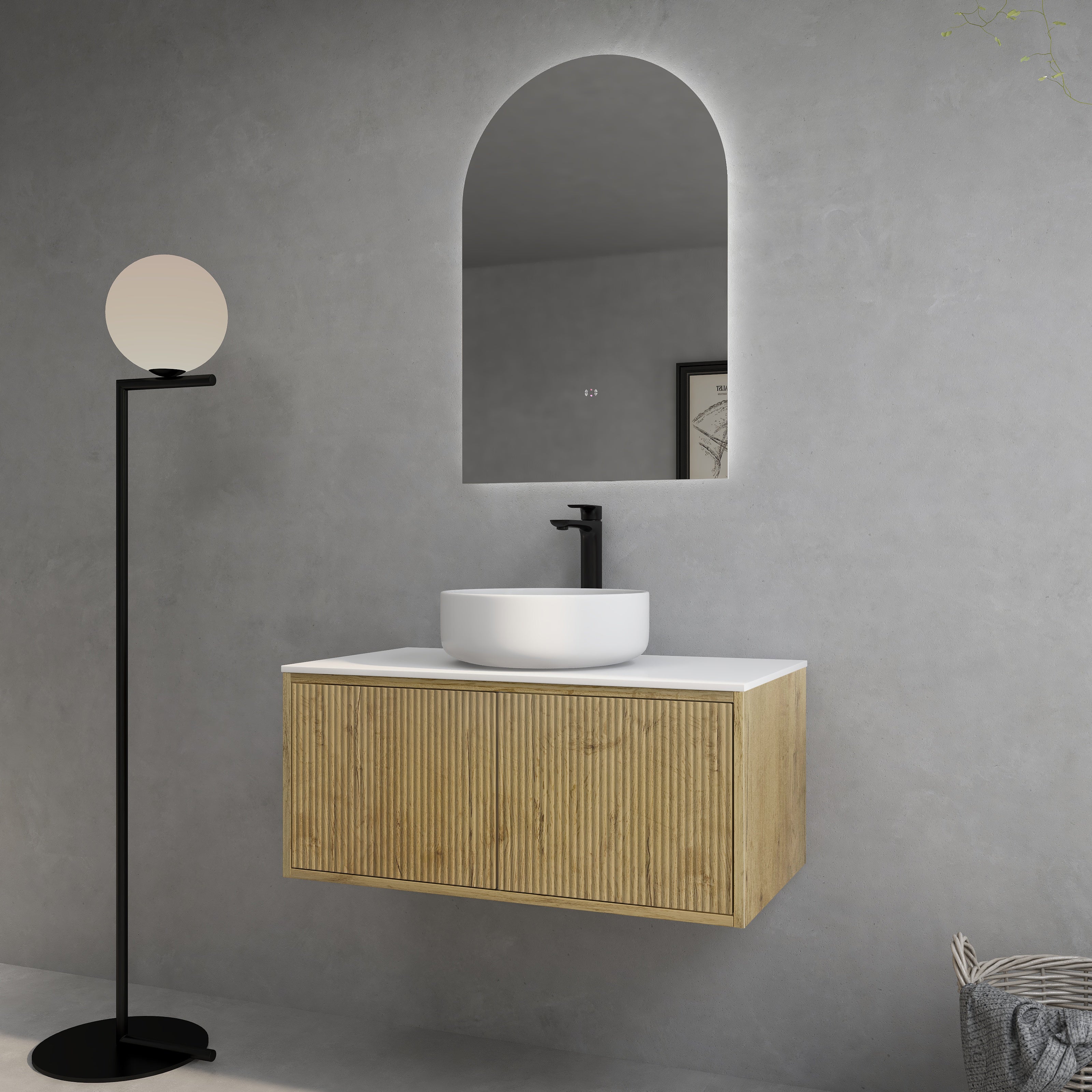 CETO BELLEVUE PRIME OAK 900MM SINGLE BOWL WALL HUNG VANITY (AVAILABLE IN LEFT AND RIGHT HAND DRAWER)