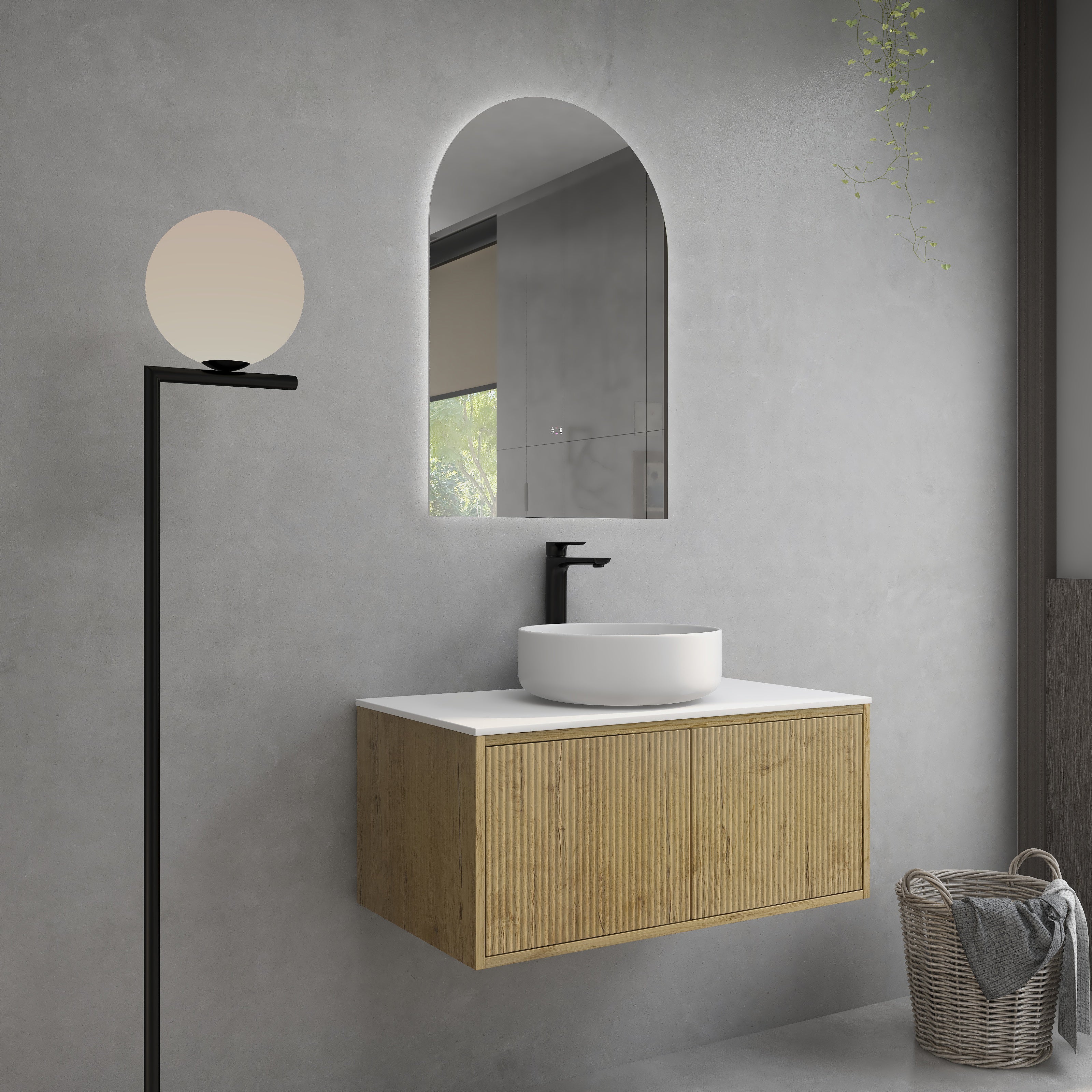 CETO BELLEVUE PRIME OAK 900MM SINGLE BOWL WALL HUNG VANITY (AVAILABLE IN LEFT AND RIGHT HAND DRAWER)