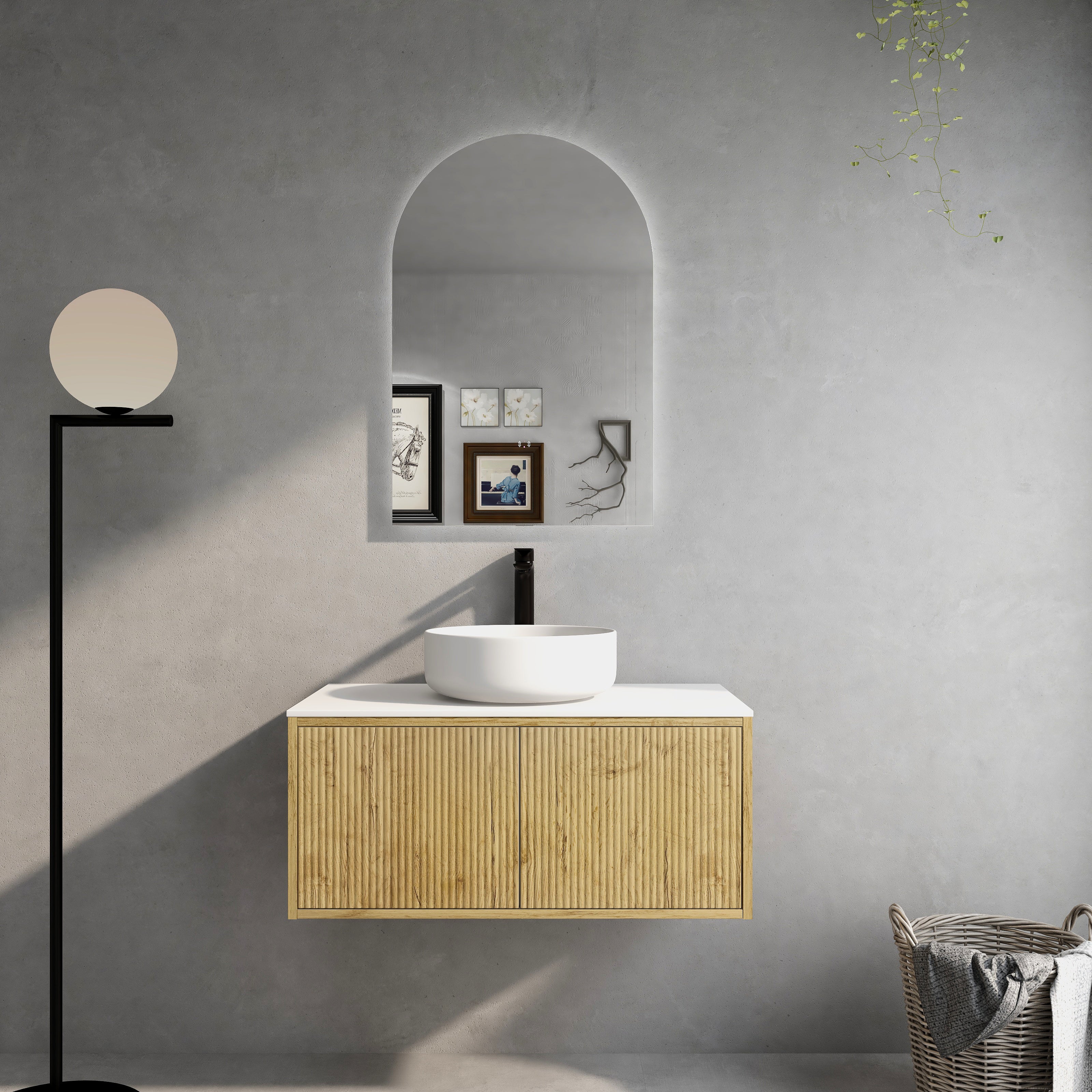 CETO BELLEVUE PRIME OAK 900MM SINGLE BOWL WALL HUNG VANITY (AVAILABLE IN LEFT AND RIGHT HAND DRAWER)