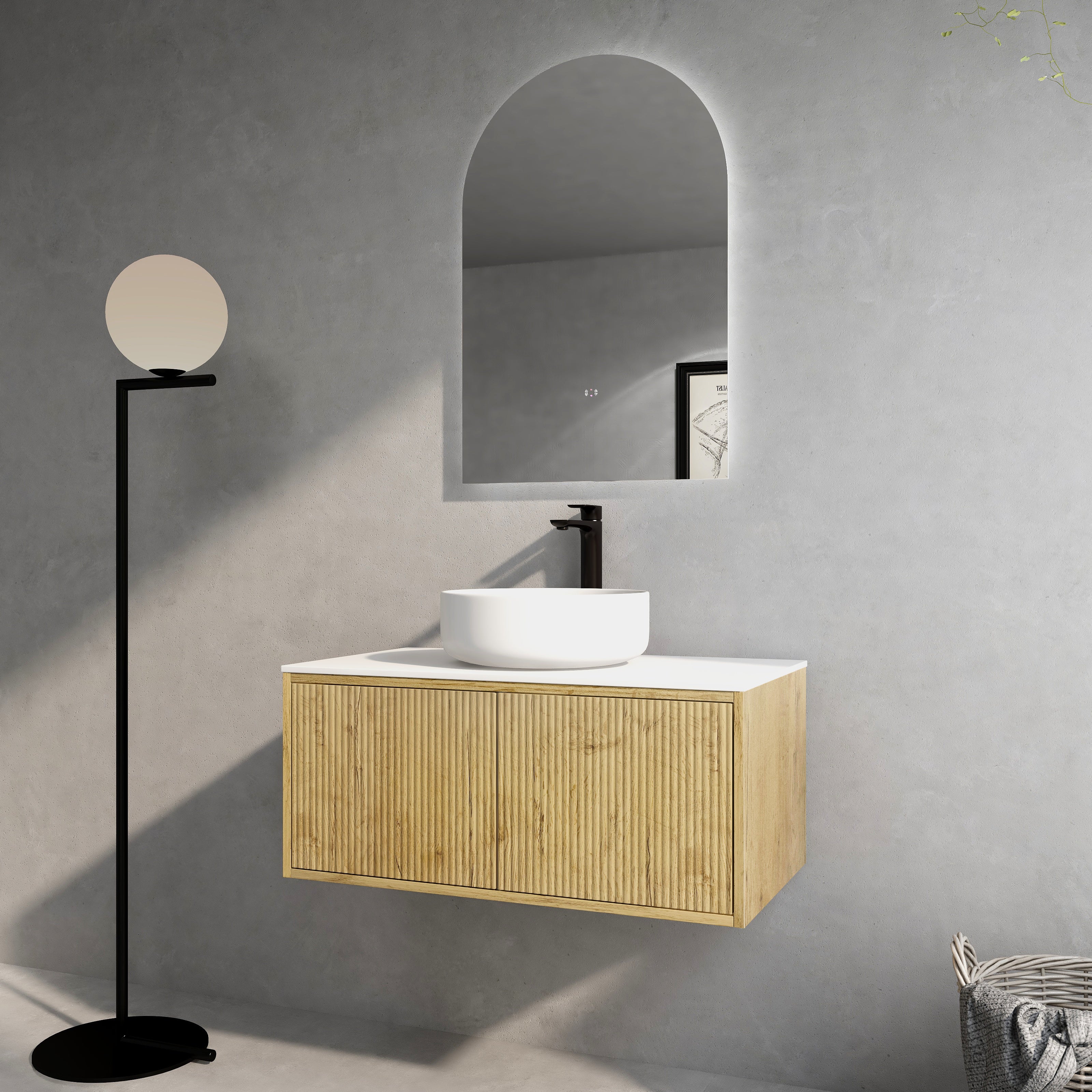 CETO BELLEVUE PRIME OAK 900MM SINGLE BOWL WALL HUNG VANITY (AVAILABLE IN LEFT AND RIGHT HAND DRAWER)