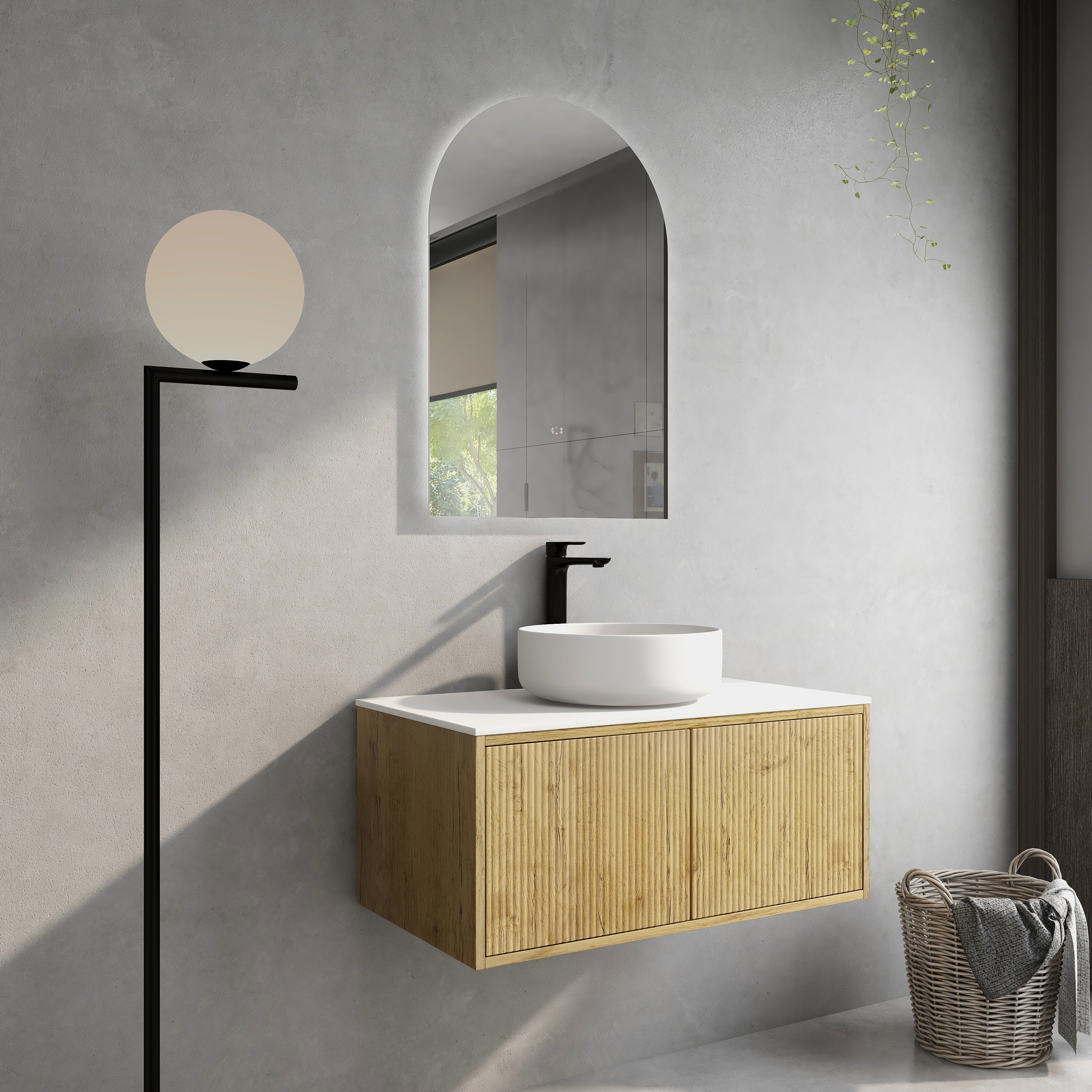 CETO BELLEVUE PRIME OAK 900MM SINGLE BOWL WALL HUNG VANITY (AVAILABLE IN LEFT AND RIGHT HAND DRAWER)