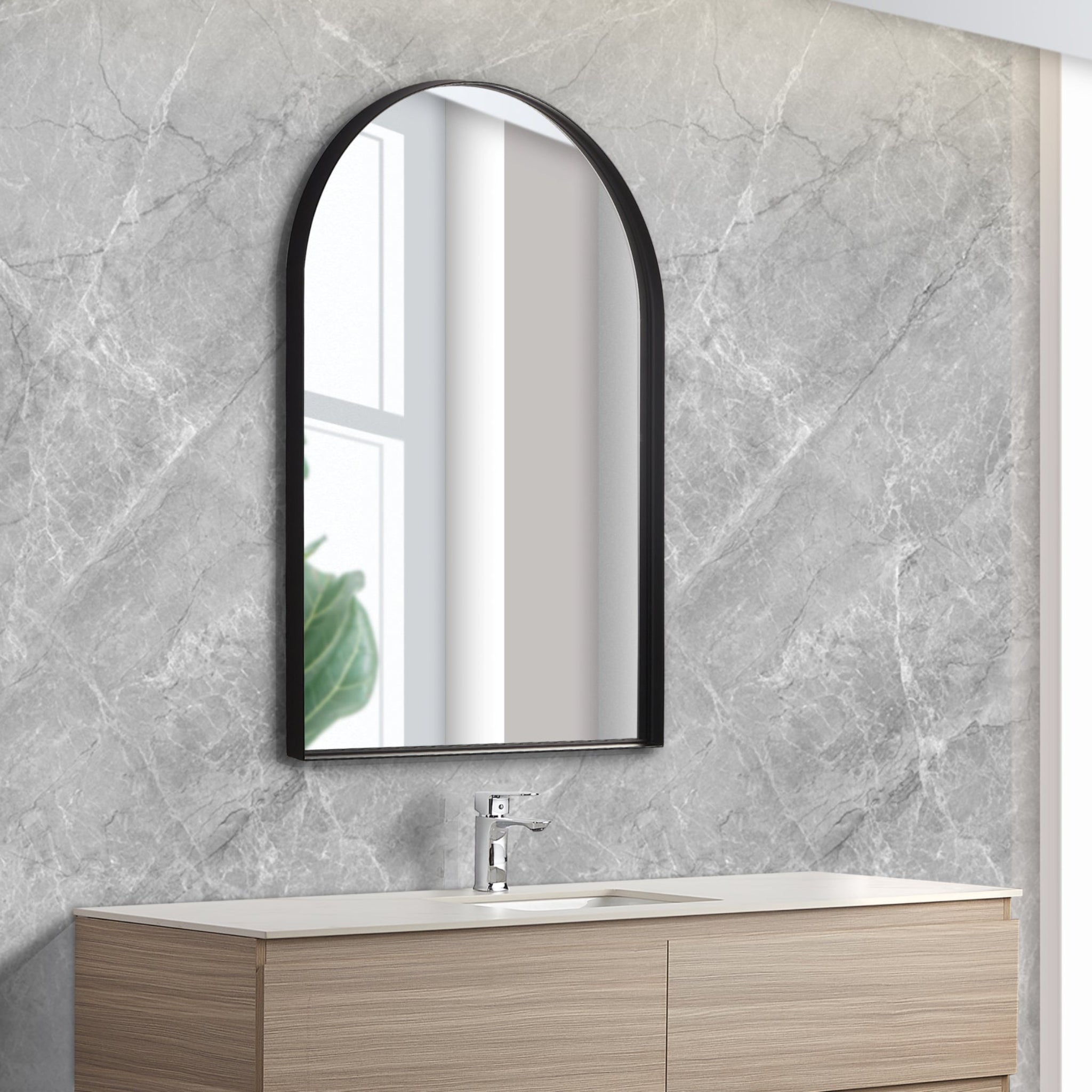 POSEIDON OLIVIA BLACK FRAMED ARCH MIRROR 600X900MM