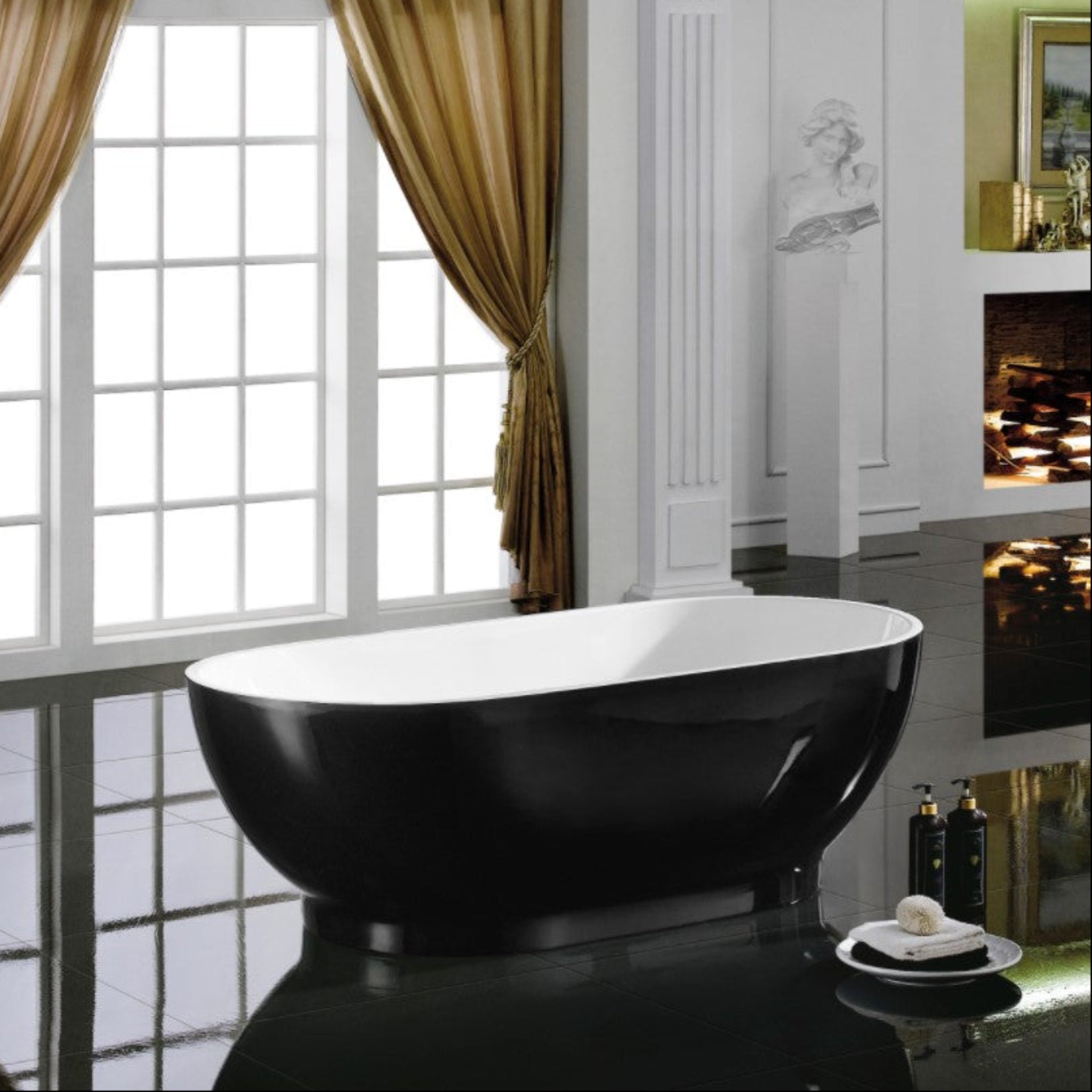 POSEIDON KOKO FREE STANDING BATHTUB GLOSS BLACK 1700MM
