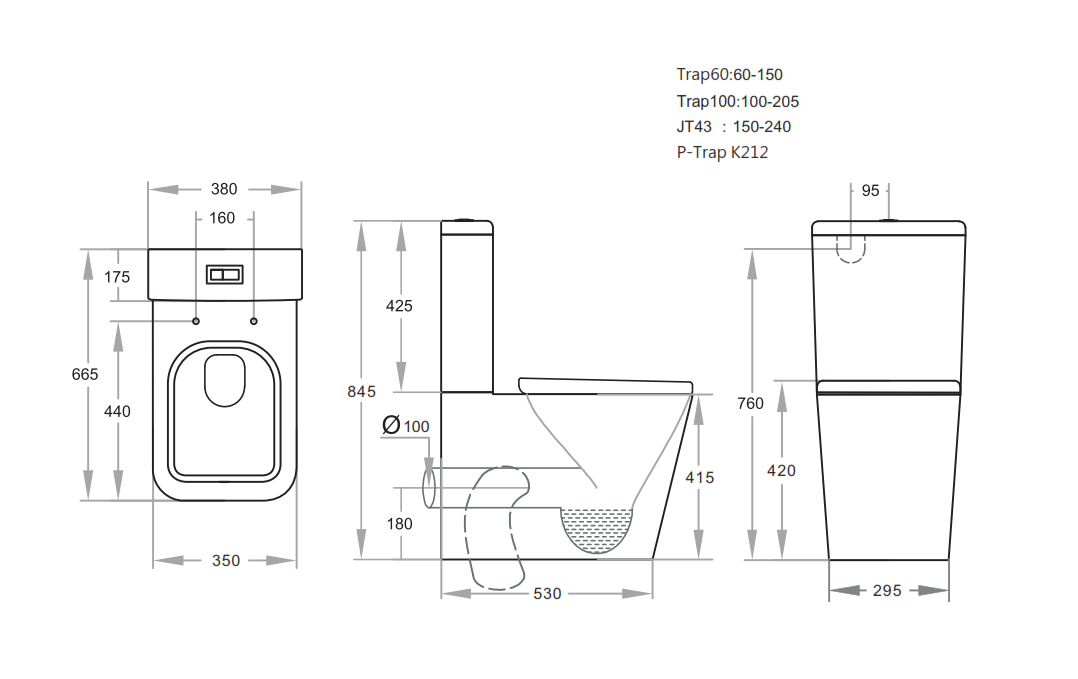 POSEIDON QUBIST BTW TOILET SUITE KDK003C-B GLOSS BLACK