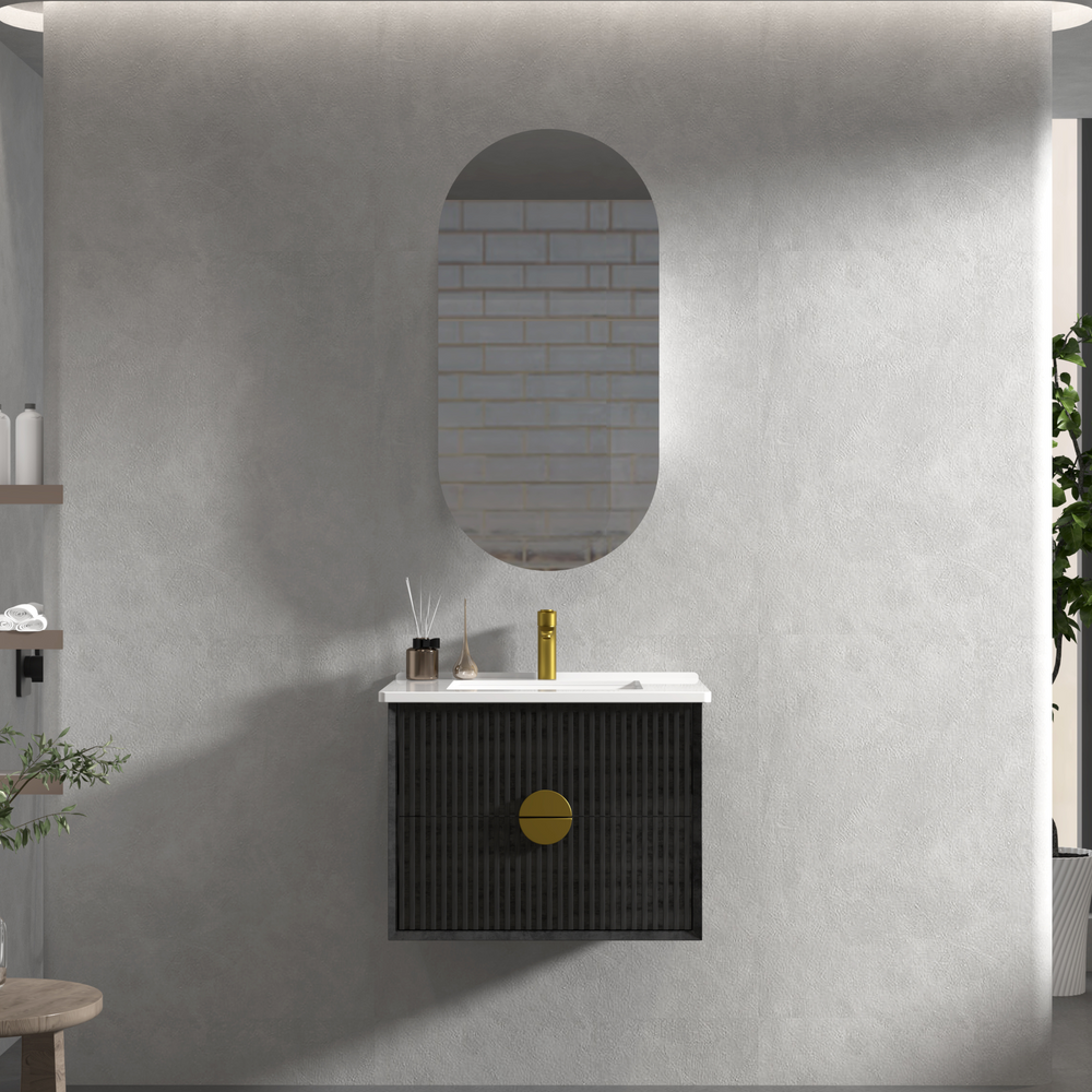 INFINITY KINGO MATTE BLACK 600MM SINGLE BOWL WALL HUNG VANITY