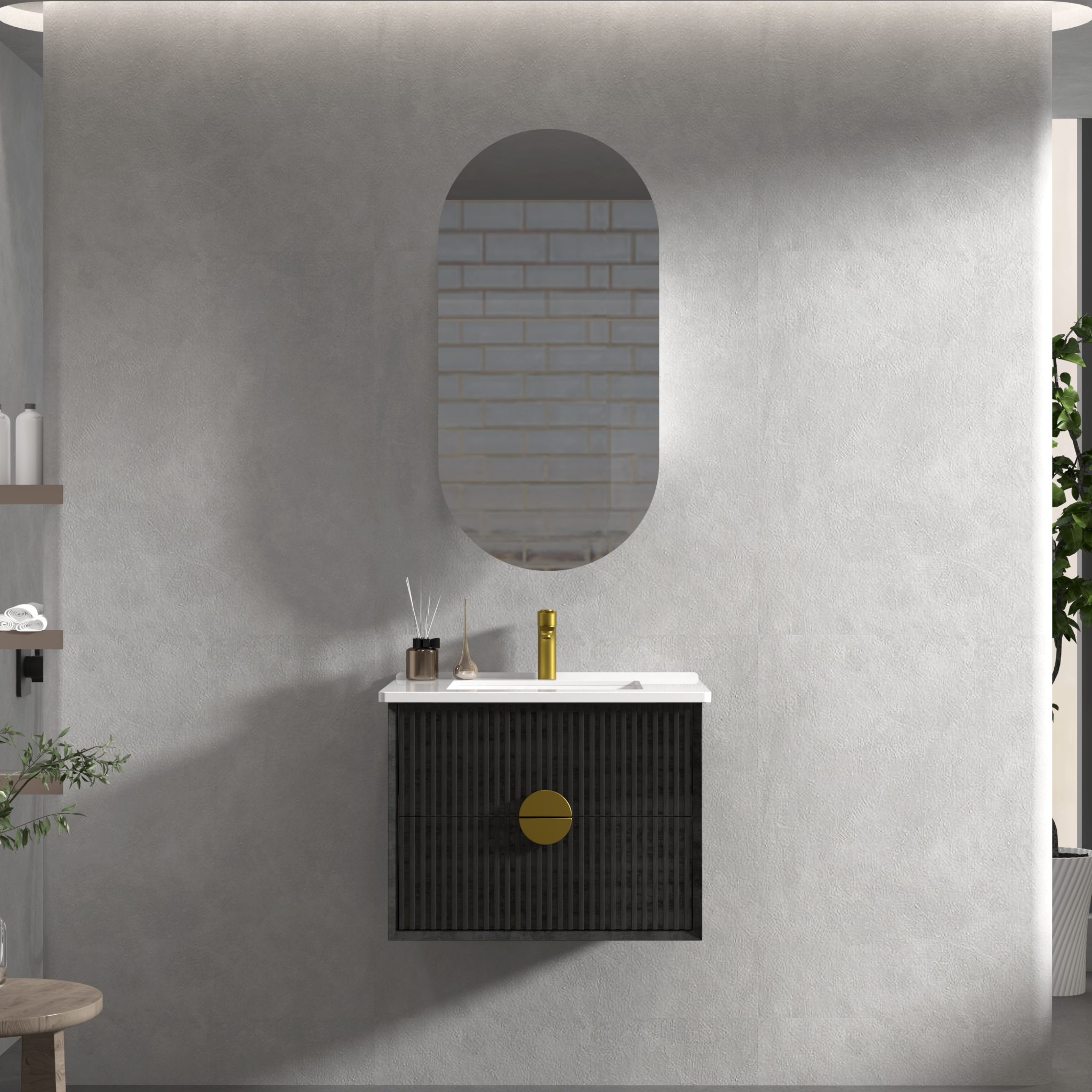 INFINITY KINGO MATTE BLACK 600MM SINGLE BOWL WALL HUNG VANITY