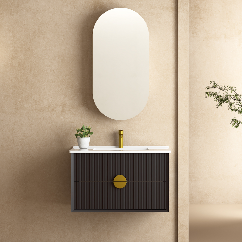 INFINITY KINGO MATTE BLACK 750MM SINGLE BOWL WALL HUNG VANITY