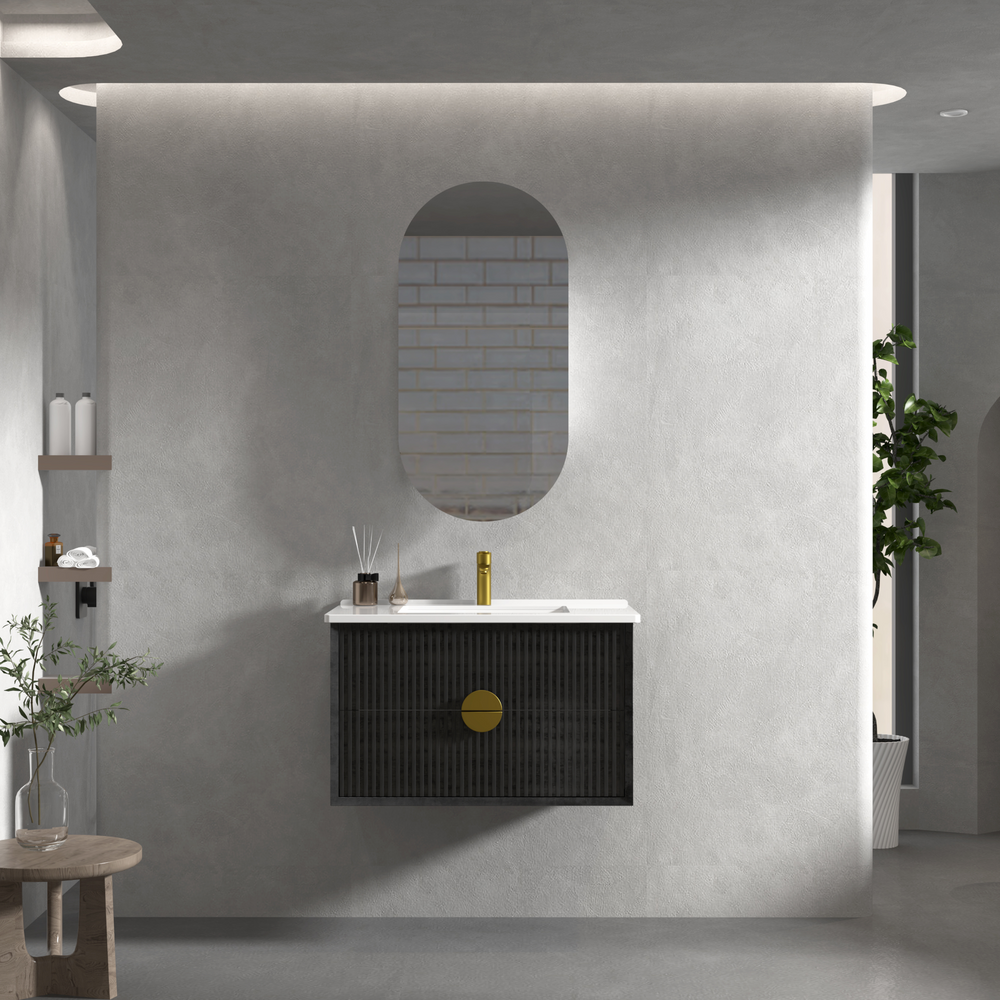 INFINITY KINGO MATTE BLACK 750MM SINGLE BOWL WALL HUNG VANITY