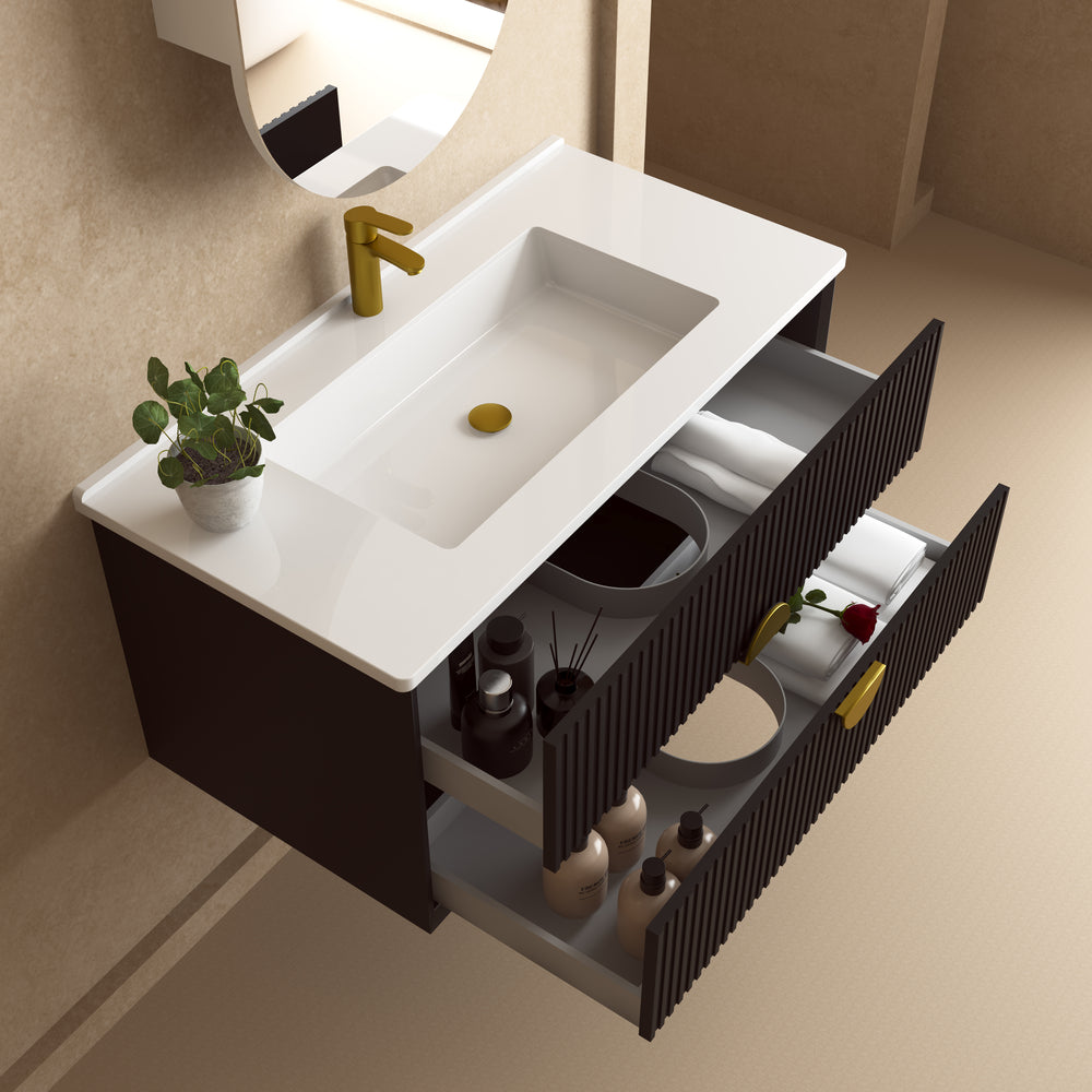 INFINITY KINGO MATTE BLACK 900MM SINGLE BOWL WALL HUNG VANITY