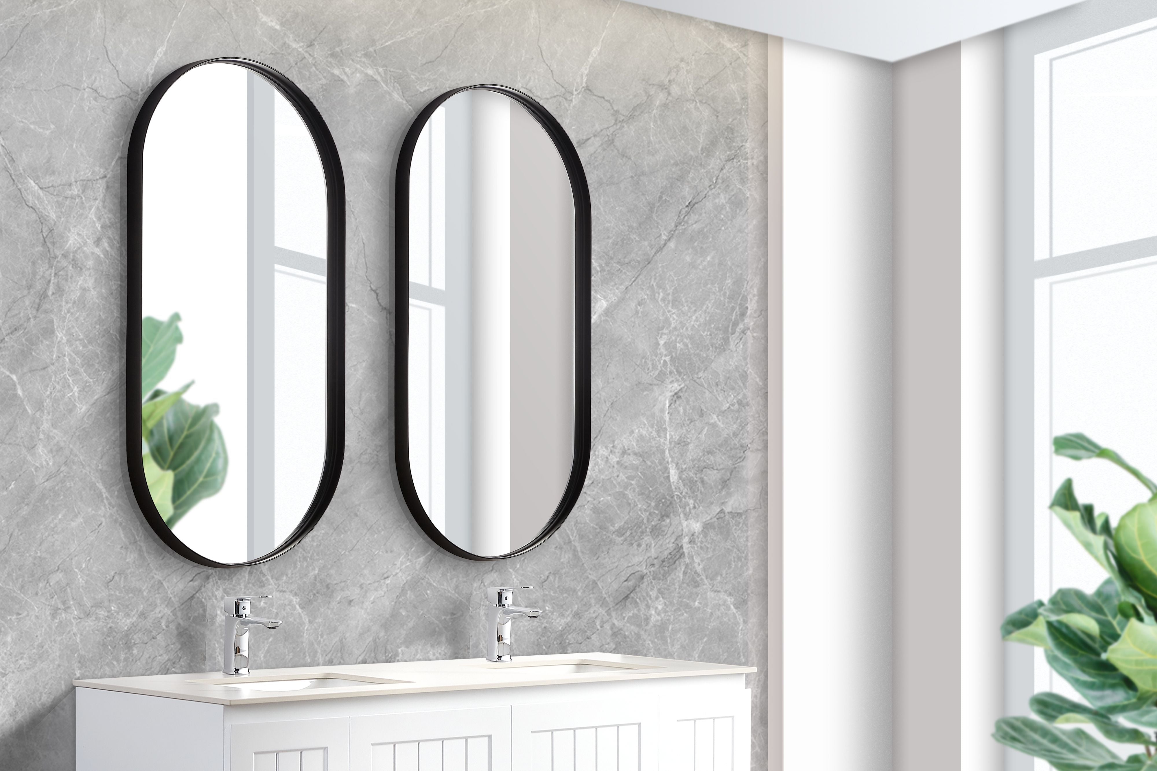 POSEIDON OLIVIA OVAL BLACK FRAMED MIRROR 450X900MM