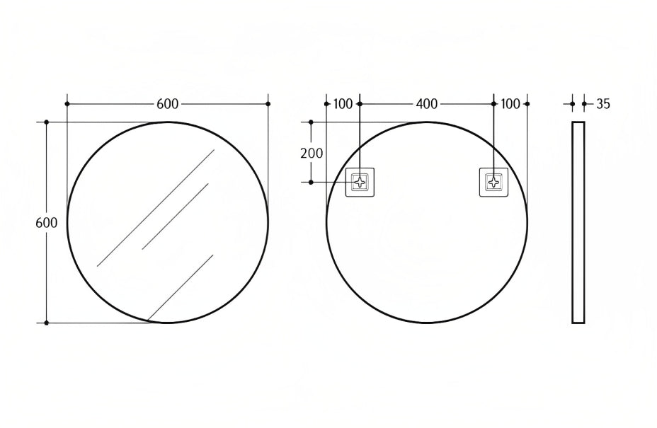 POSEIDON OLIVIA ROUND BLACK FRAMED MIRROR 600X600MM