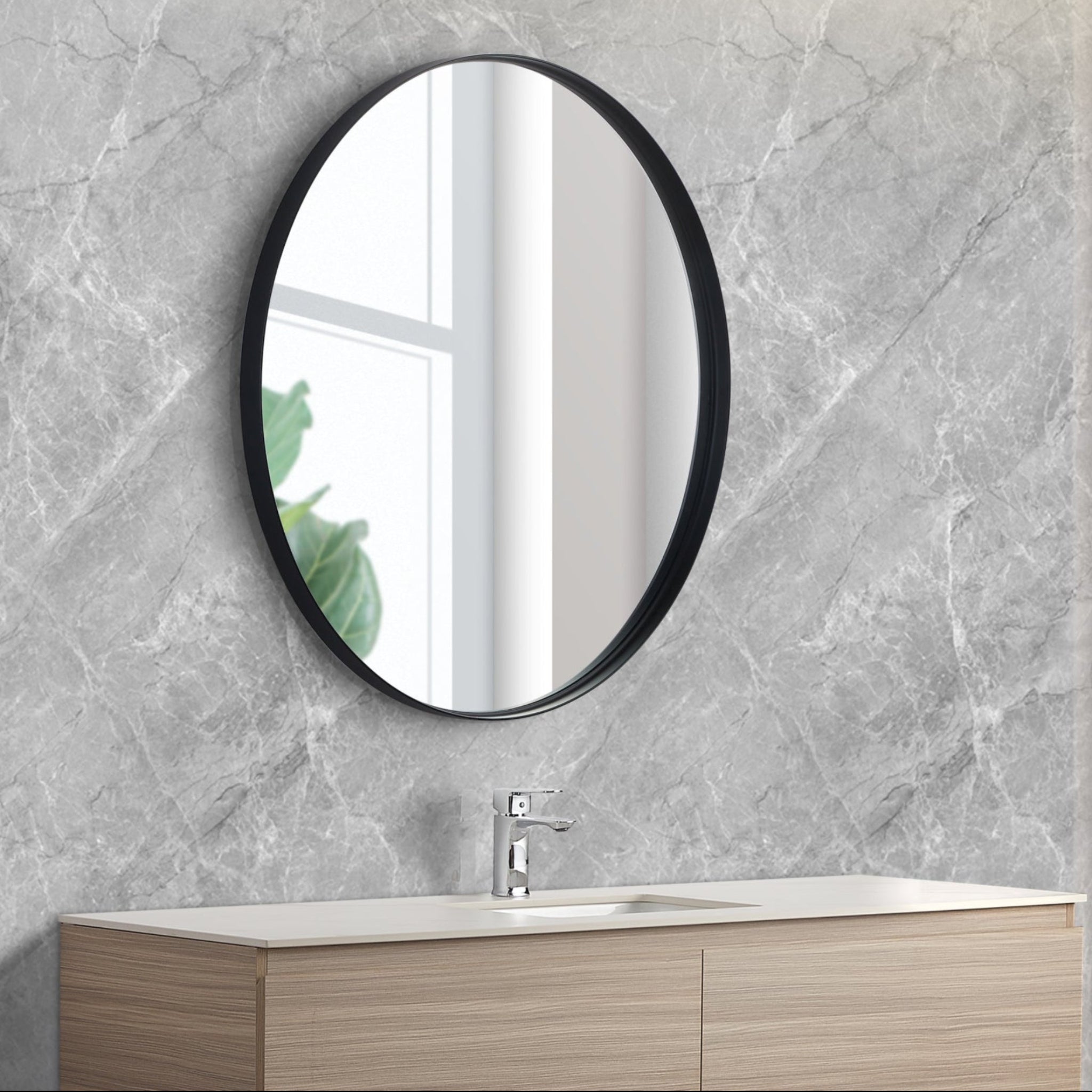 POSEIDON OLIVIA ROUND BLACK FRAMED MIRROR 700X700MM