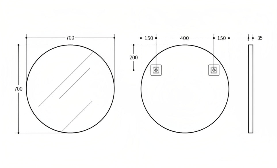 POSEIDON OLIVIA ROUND BLACK FRAMED MIRROR 700X700MM