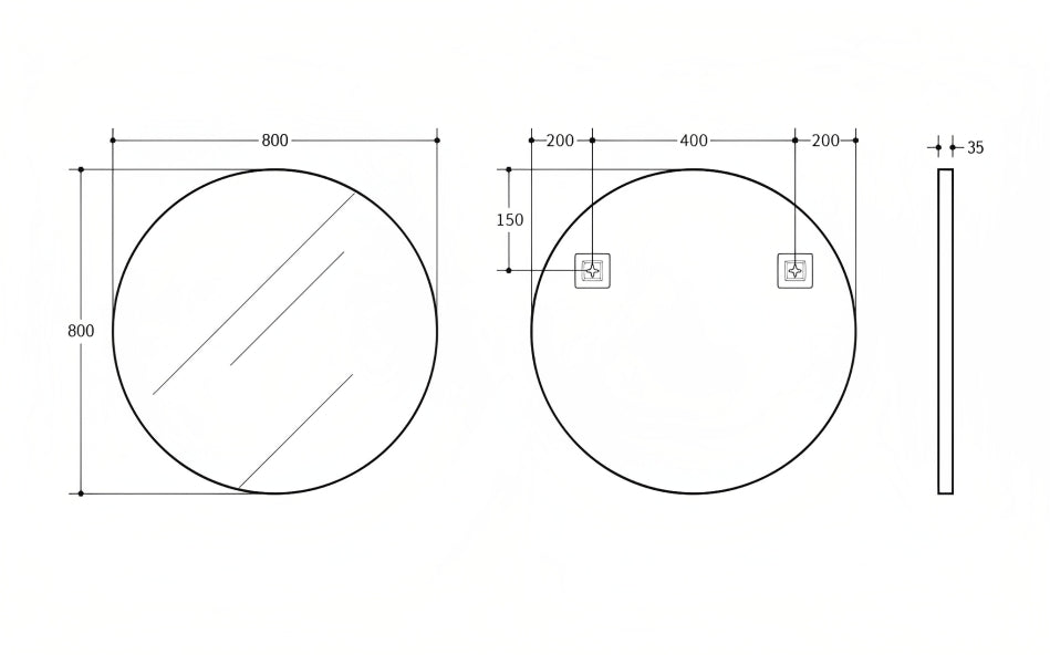 POSEIDON OLIVIA ROUND BLACK FRAMED MIRROR 800X800MM
