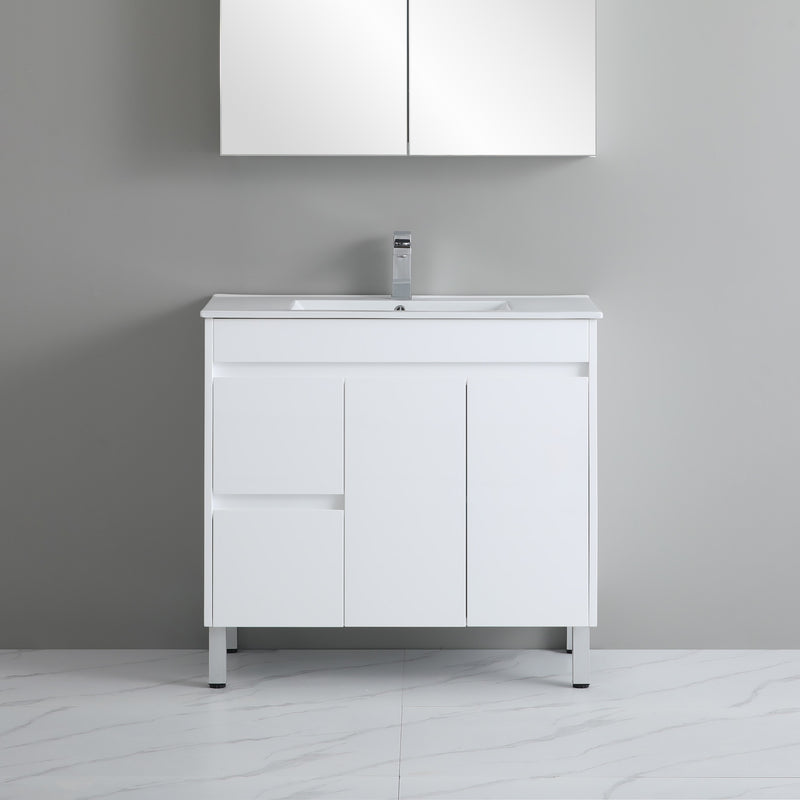 POSEIDON P93G SPACE SAVING FLOOR STANDING VANITY WHITE 900MM