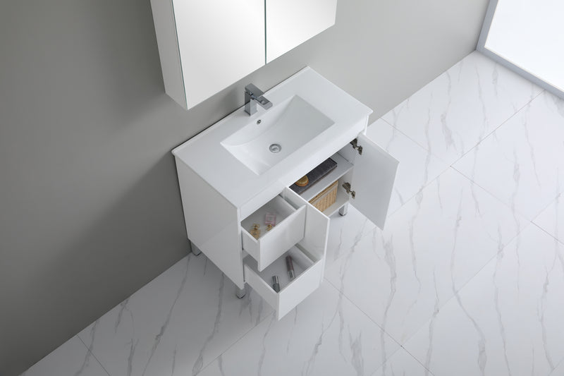 POSEIDON P93G SPACE SAVING FLOOR STANDING VANITY WHITE 900MM