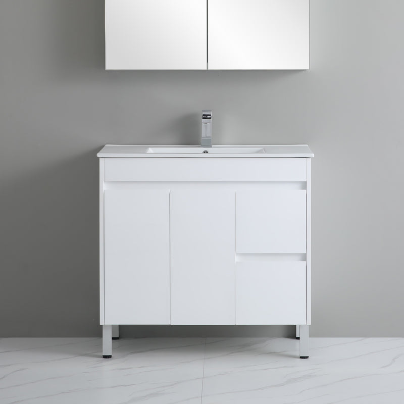 POSEIDON P93G SPACE SAVING FLOOR STANDING VANITY WHITE 900MM