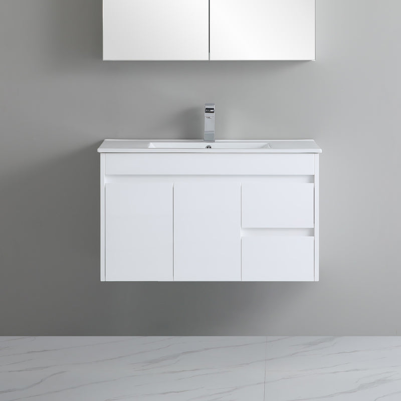 POSEIDON PWH SPACE SAVING WALL HUNG VANITY WHITE 900MM