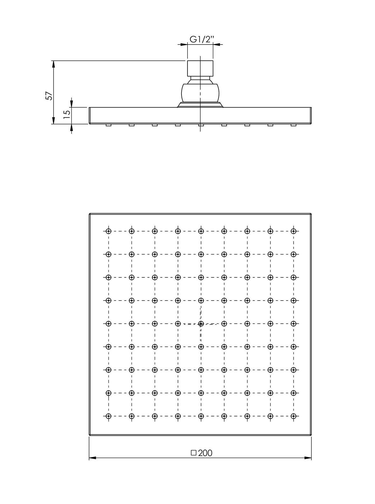 PHOENIX LEXI SHOWER ROSE SQUARE BRUSHED NICKEL 200MM