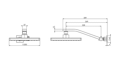 PHOENIX LEXI UNIVERSAL SHOWER ARM AND SQUARE ROSE 200MM CHROME