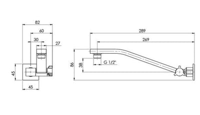 PHOENIX LEXI UNIVERSAL SHOWER ARM 289MM CHROME