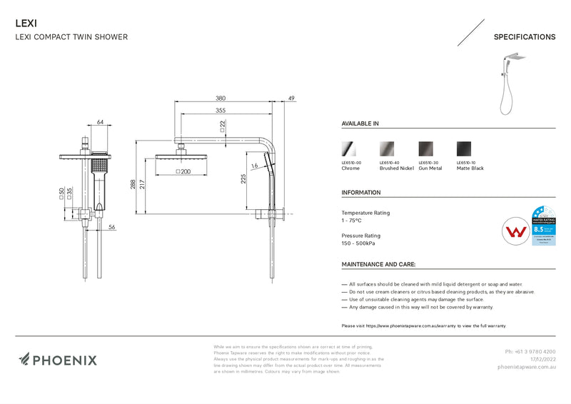PHOENIX LEXI COMPACT TWIN SHOWER CHROME