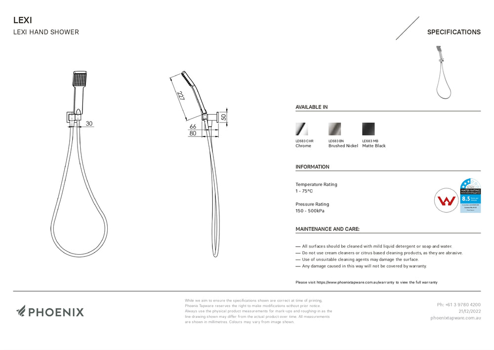 PHOENIX LEXI HAND SHOWER CHROME