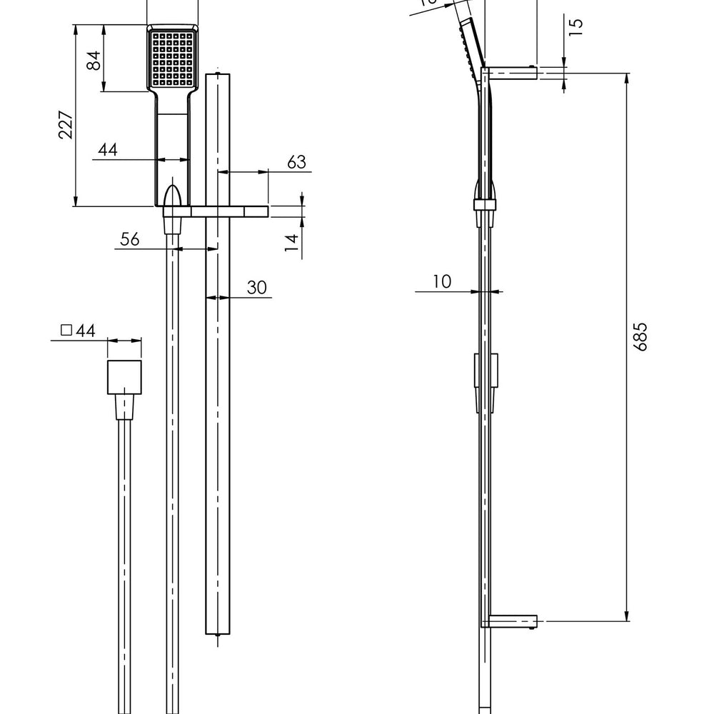 PHOENIX LEXI DELUXE RAIL SHOWER MATTE BLACK