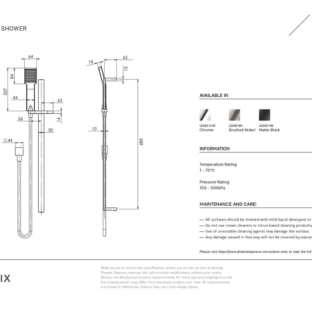 PHOENIX LEXI DELUXE RAIL SHOWER MATTE BLACK