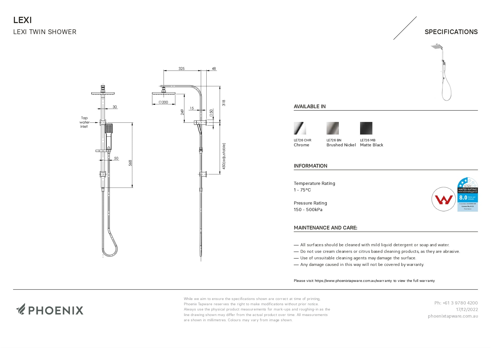 PHOENIX LEXI TWIN SHOWER BRUSHED NICKEL