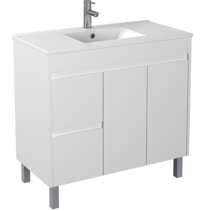 POSEIDON P93G SPACE SAVING FLOOR STANDING VANITY WHITE 900MM