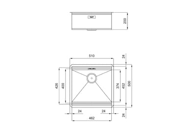 LINSOL FOSTER MILANO 37L SINGLE BOWL SINK BRUSHED STAINLESS 500MM