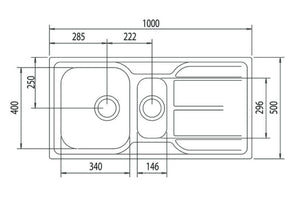LINSOL MAREA 24L AND 7L TRAY SINK STAINLESS STEEL 1000MM