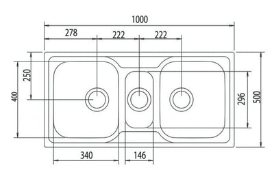 LINSOL MAREA 24L AND 7L KITCHEN SINK STAINLESS STEEL 1000MM