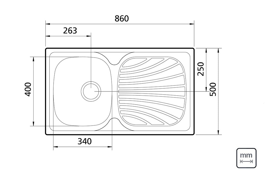 LINSOL PRIME 21L SINK AND TRAY STAINLESS STEEL 860MM